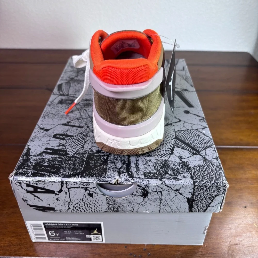 Jordan Day1 E.O. GS 6Y Dark Driftwood Orange EasyOn Sneakers FQ1306-200 NEW